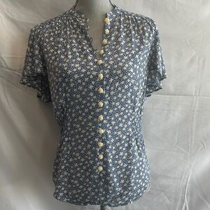Polo Ralph Lauren Blue Floral Crepe Blouse